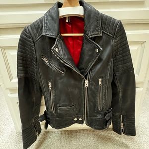 Topshop Black Leather Jacket - Size 4